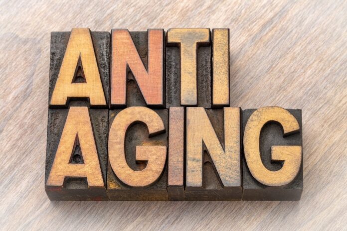 anti-aging - word abstract in wood type